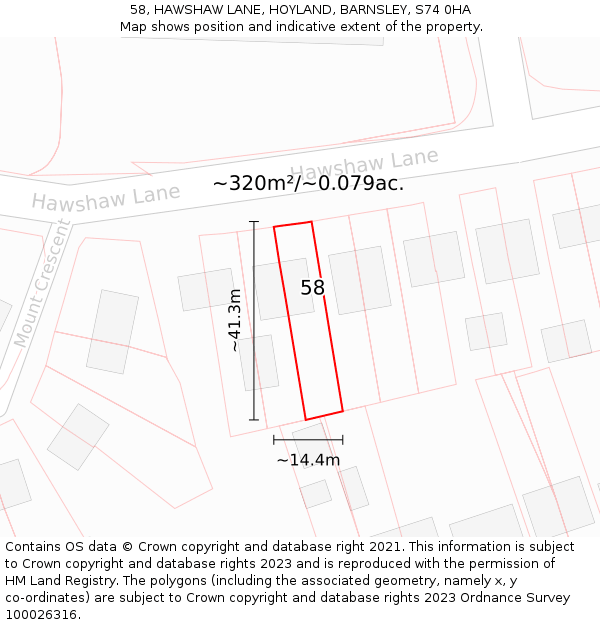 58, HAWSHAW LANE, HOYLAND, BARNSLEY, S74 0HA: Plot and title map