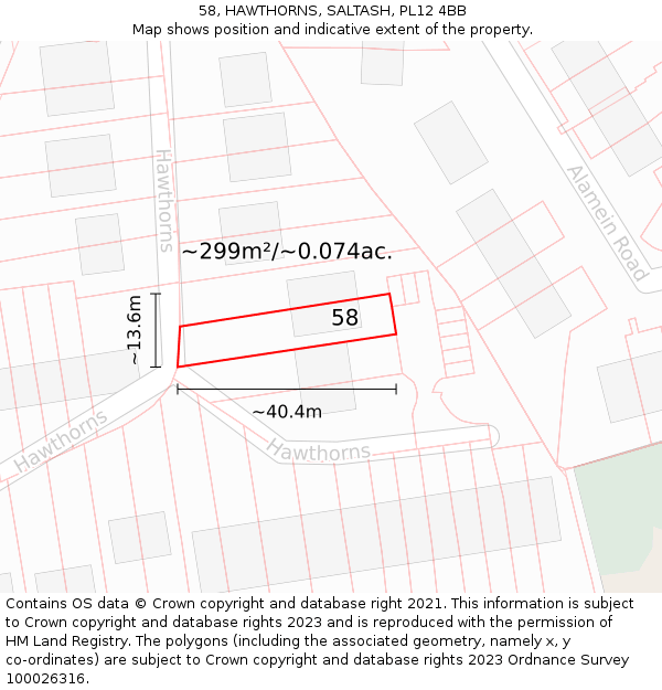 58, HAWTHORNS, SALTASH, PL12 4BB: Plot and title map
