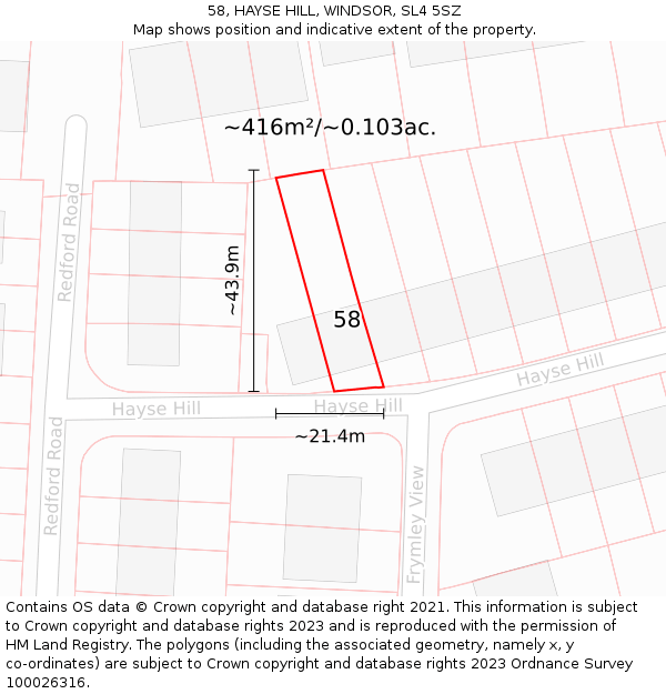 58, HAYSE HILL, WINDSOR, SL4 5SZ: Plot and title map