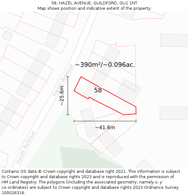 58, HAZEL AVENUE, GUILDFORD, GU1 1NT: Plot and title map