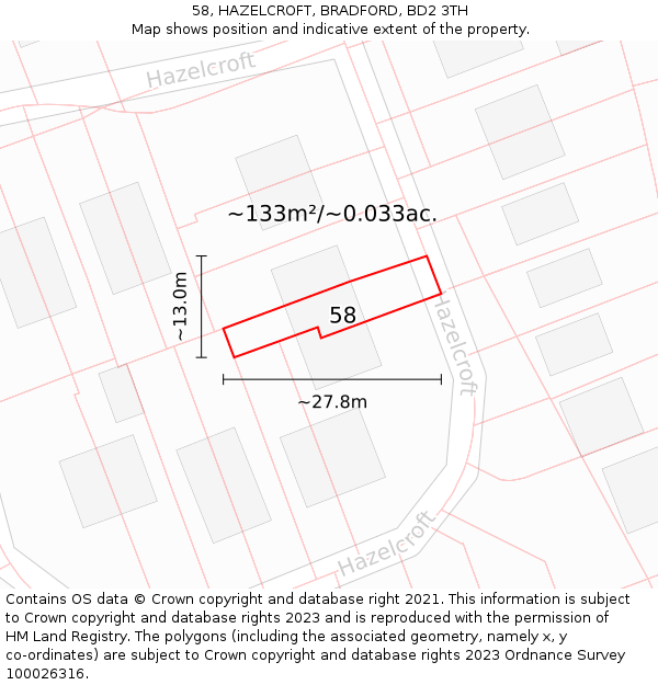 58, HAZELCROFT, BRADFORD, BD2 3TH: Plot and title map