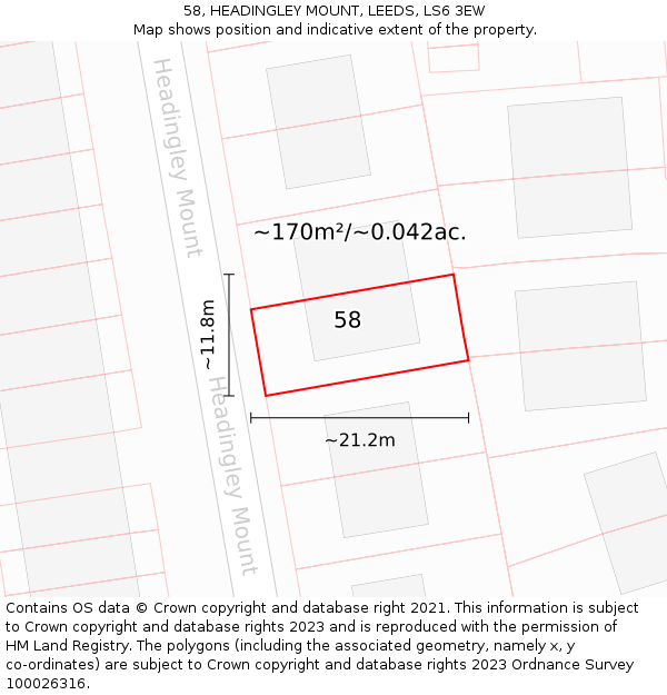 58, HEADINGLEY MOUNT, LEEDS, LS6 3EW: Plot and title map