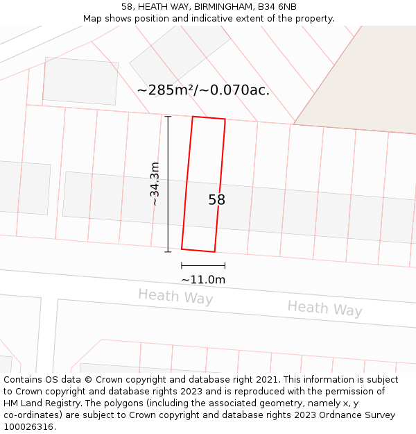 58, HEATH WAY, BIRMINGHAM, B34 6NB: Plot and title map