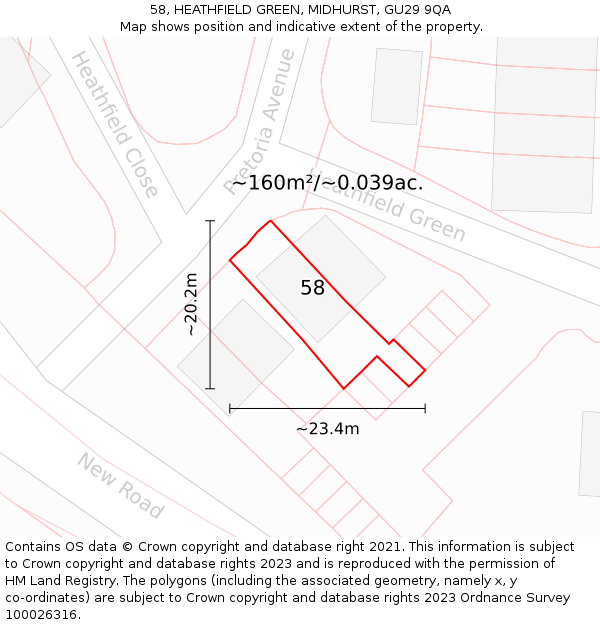 58, HEATHFIELD GREEN, MIDHURST, GU29 9QA: Plot and title map