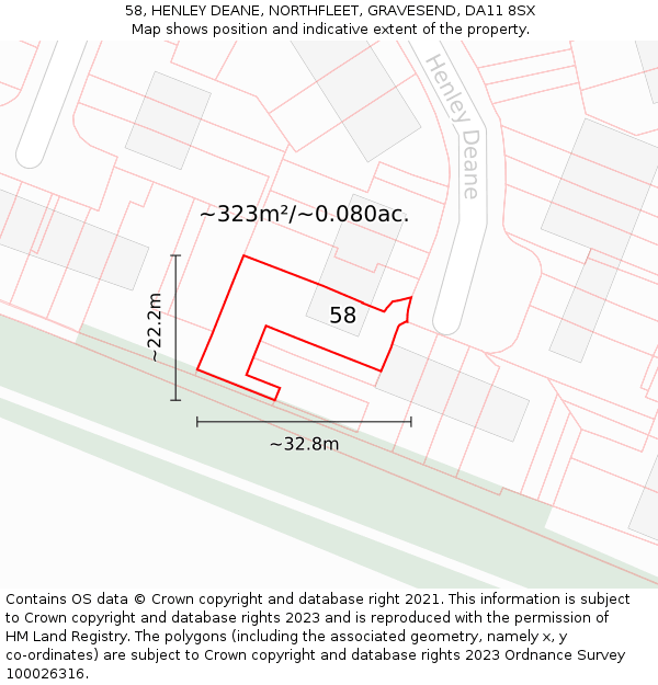 58, HENLEY DEANE, NORTHFLEET, GRAVESEND, DA11 8SX: Plot and title map