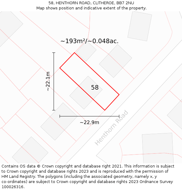 58, HENTHORN ROAD, CLITHEROE, BB7 2NU: Plot and title map