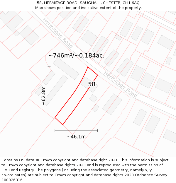 58, HERMITAGE ROAD, SAUGHALL, CHESTER, CH1 6AQ: Plot and title map