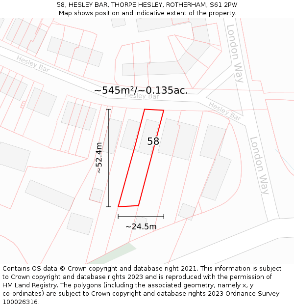 58, HESLEY BAR, THORPE HESLEY, ROTHERHAM, S61 2PW: Plot and title map