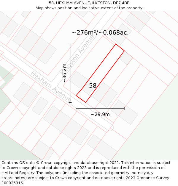 58, HEXHAM AVENUE, ILKESTON, DE7 4BB: Plot and title map