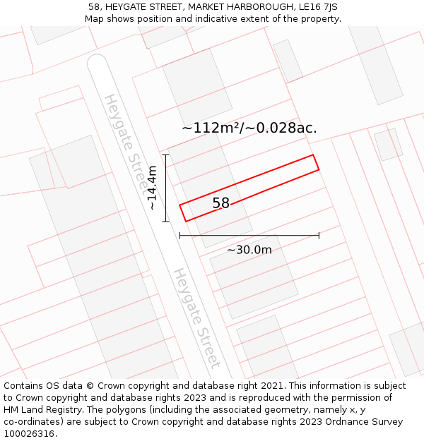 58, HEYGATE STREET, MARKET HARBOROUGH, LE16 7JS: Plot and title map