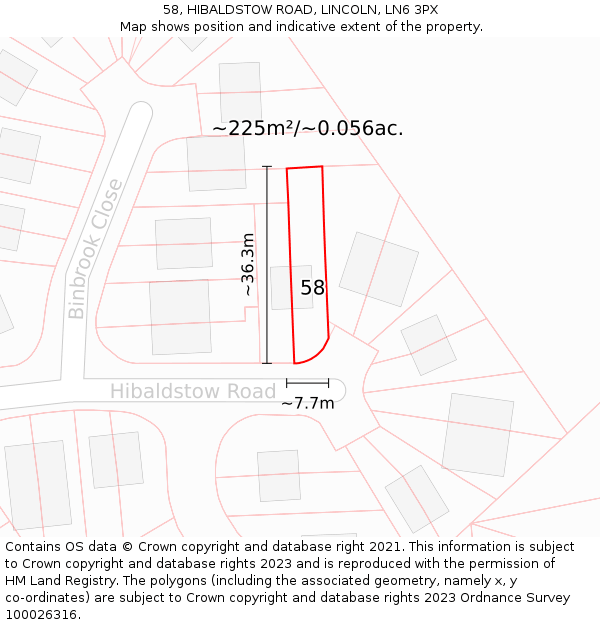 58, HIBALDSTOW ROAD, LINCOLN, LN6 3PX: Plot and title map