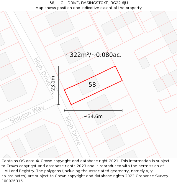 58, HIGH DRIVE, BASINGSTOKE, RG22 6JU: Plot and title map