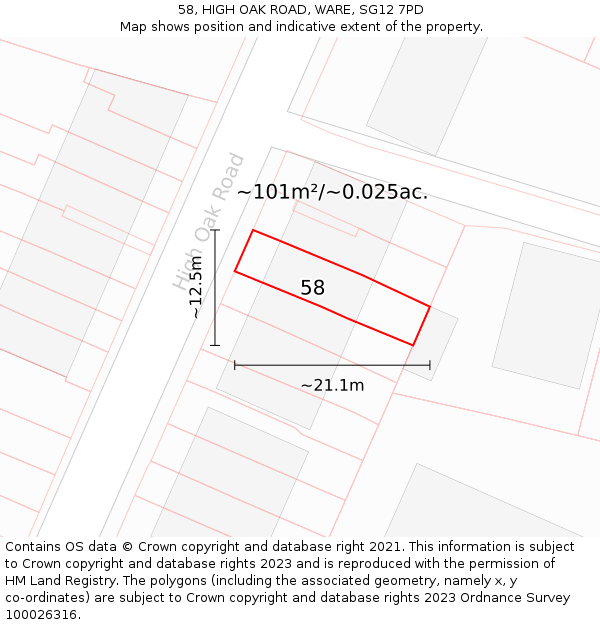 58, HIGH OAK ROAD, WARE, SG12 7PD: Plot and title map