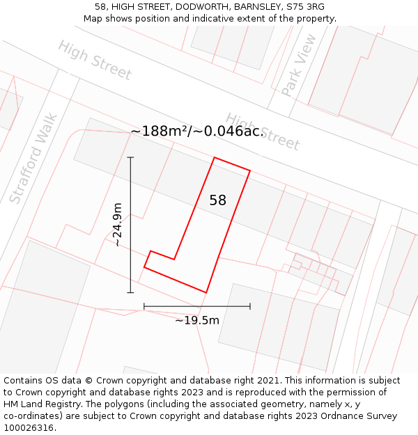 58, HIGH STREET, DODWORTH, BARNSLEY, S75 3RG: Plot and title map