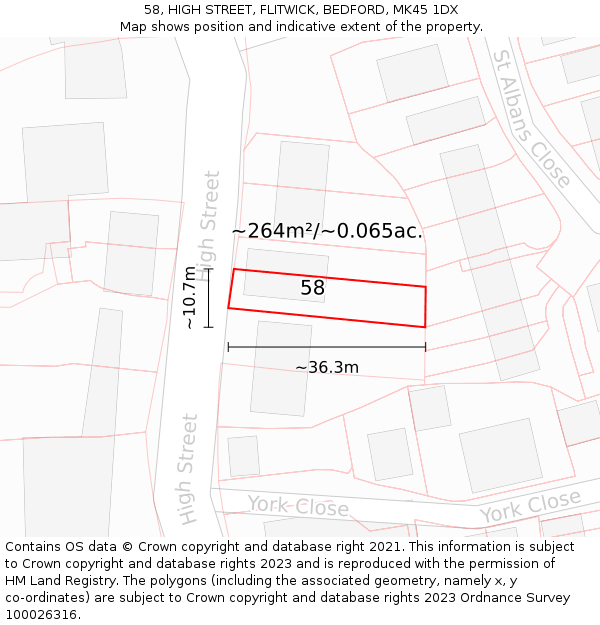 58, HIGH STREET, FLITWICK, BEDFORD, MK45 1DX: Plot and title map