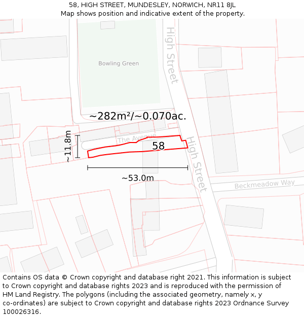 58, HIGH STREET, MUNDESLEY, NORWICH, NR11 8JL: Plot and title map