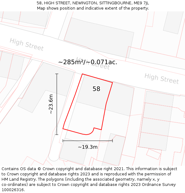 58, HIGH STREET, NEWINGTON, SITTINGBOURNE, ME9 7JL: Plot and title map