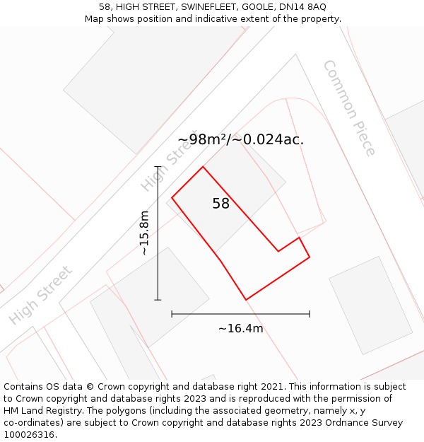 58, HIGH STREET, SWINEFLEET, GOOLE, DN14 8AQ: Plot and title map