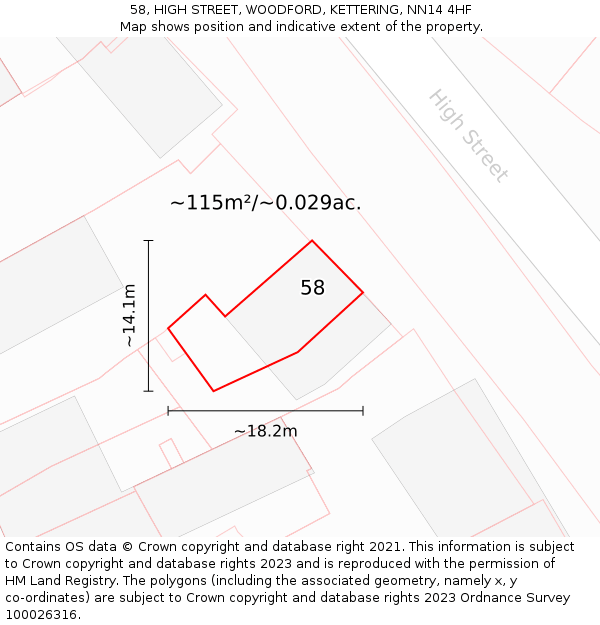 58, HIGH STREET, WOODFORD, KETTERING, NN14 4HF: Plot and title map
