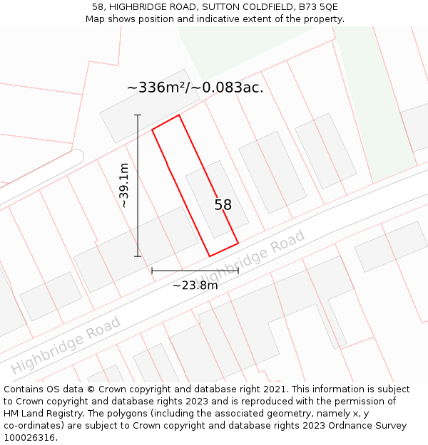 58, HIGHBRIDGE ROAD, SUTTON COLDFIELD, B73 5QE: Plot and title map