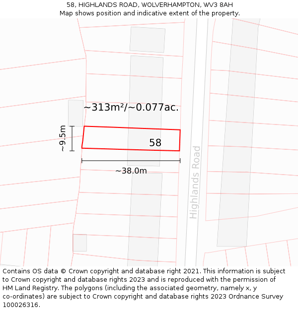 58, HIGHLANDS ROAD, WOLVERHAMPTON, WV3 8AH: Plot and title map