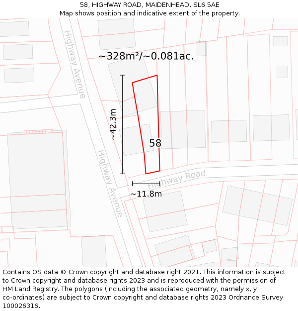 58, HIGHWAY ROAD, MAIDENHEAD, SL6 5AE: Plot and title map