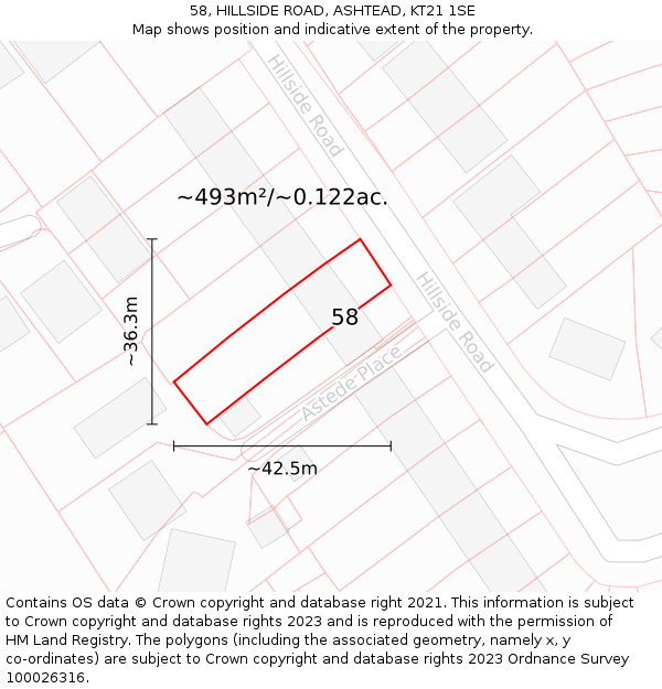 58, HILLSIDE ROAD, ASHTEAD, KT21 1SE: Plot and title map