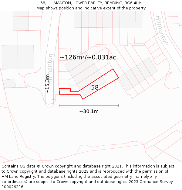 58, HILMANTON, LOWER EARLEY, READING, RG6 4HN: Plot and title map