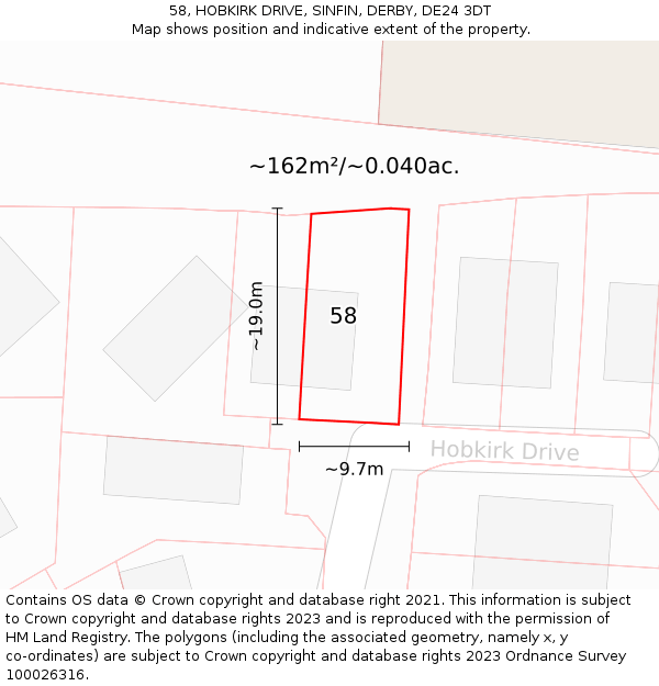 58, HOBKIRK DRIVE, SINFIN, DERBY, DE24 3DT: Plot and title map