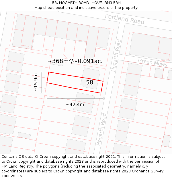 58, HOGARTH ROAD, HOVE, BN3 5RH: Plot and title map
