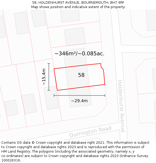 58, HOLDENHURST AVENUE, BOURNEMOUTH, BH7 6RF: Plot and title map