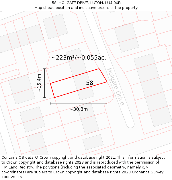 58, HOLGATE DRIVE, LUTON, LU4 0XB: Plot and title map