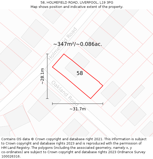 58, HOLMEFIELD ROAD, LIVERPOOL, L19 3PG: Plot and title map