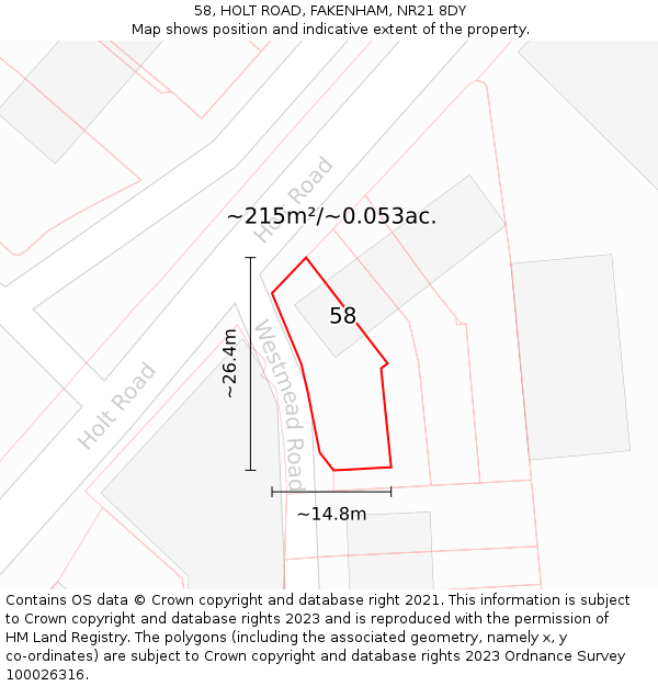 58, HOLT ROAD, FAKENHAM, NR21 8DY: Plot and title map