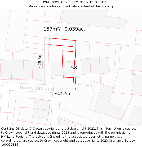 58, HOME ORCHARD, EBLEY, STROUD, GL5 4TT: Plot and title map