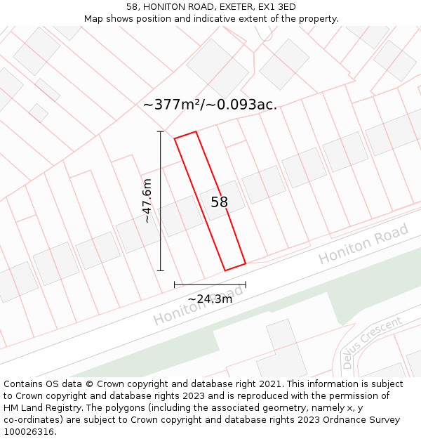 58, HONITON ROAD, EXETER, EX1 3ED: Plot and title map