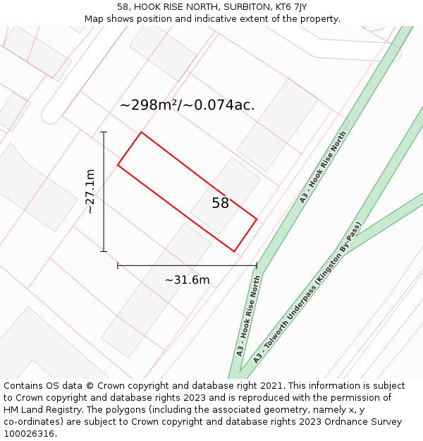 58, HOOK RISE NORTH, SURBITON, KT6 7JY: Plot and title map