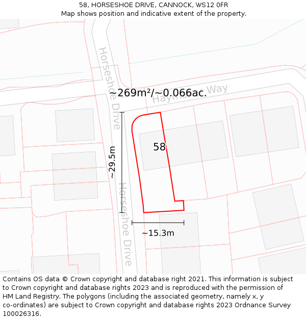 58, HORSESHOE DRIVE, CANNOCK, WS12 0FR: Plot and title map