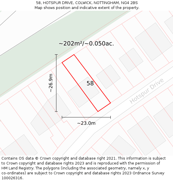 58, HOTSPUR DRIVE, COLWICK, NOTTINGHAM, NG4 2BS: Plot and title map