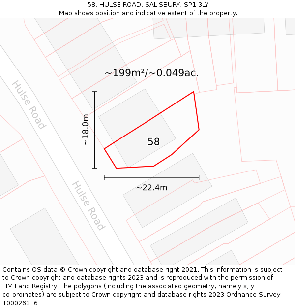 58, HULSE ROAD, SALISBURY, SP1 3LY: Plot and title map