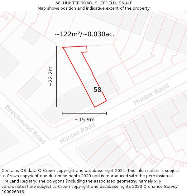 58, HUNTER ROAD, SHEFFIELD, S6 4LF: Plot and title map