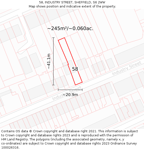 58, INDUSTRY STREET, SHEFFIELD, S6 2WW: Plot and title map