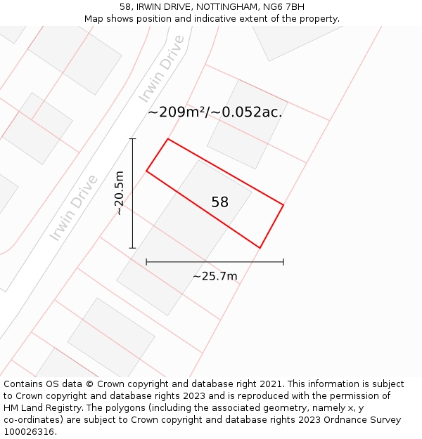 58, IRWIN DRIVE, NOTTINGHAM, NG6 7BH: Plot and title map