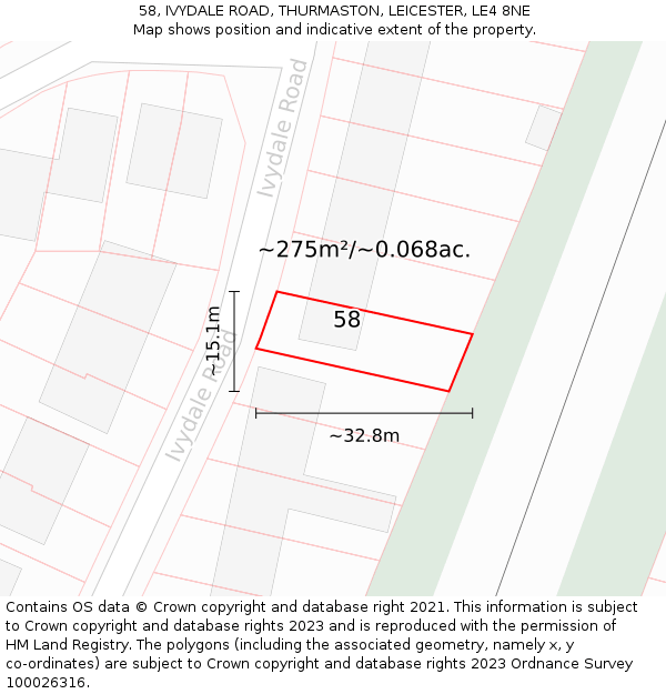 58, IVYDALE ROAD, THURMASTON, LEICESTER, LE4 8NE: Plot and title map