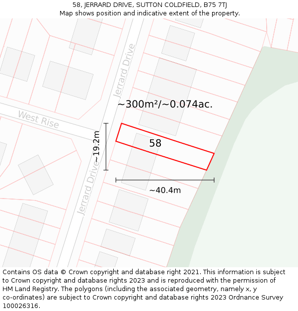 58, JERRARD DRIVE, SUTTON COLDFIELD, B75 7TJ: Plot and title map