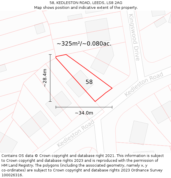 58, KEDLESTON ROAD, LEEDS, LS8 2AG: Plot and title map