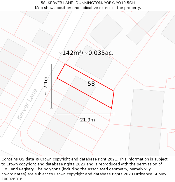 58, KERVER LANE, DUNNINGTON, YORK, YO19 5SH: Plot and title map