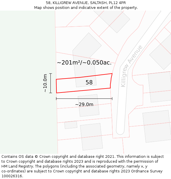58, KILLIGREW AVENUE, SALTASH, PL12 4PR: Plot and title map