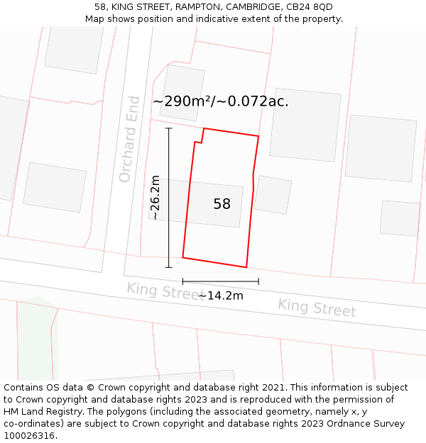 58, KING STREET, RAMPTON, CAMBRIDGE, CB24 8QD: Plot and title map