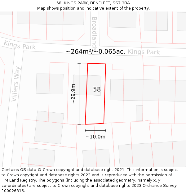 58, KINGS PARK, BENFLEET, SS7 3BA: Plot and title map